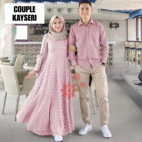 Baju Couple Gamis Brukat dan Kemeja Panjang
