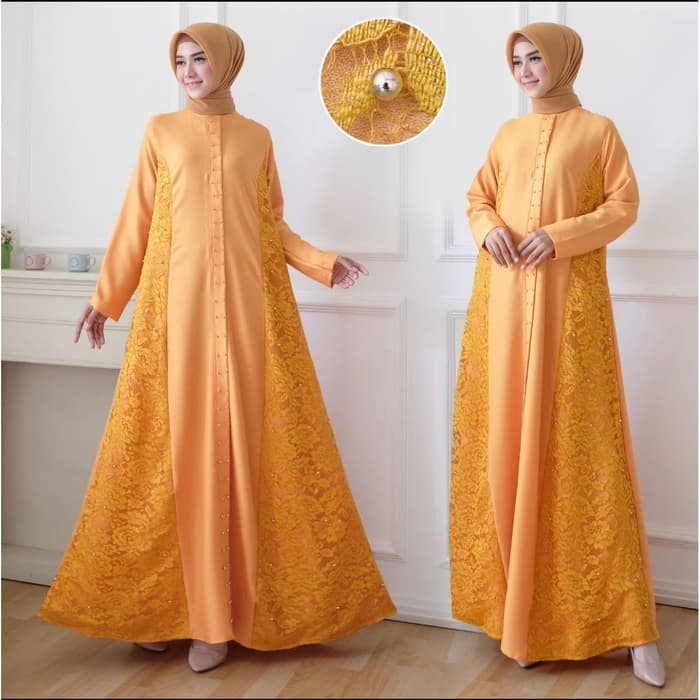 model baju gamis brukat long dress muslim terbaru ryn
