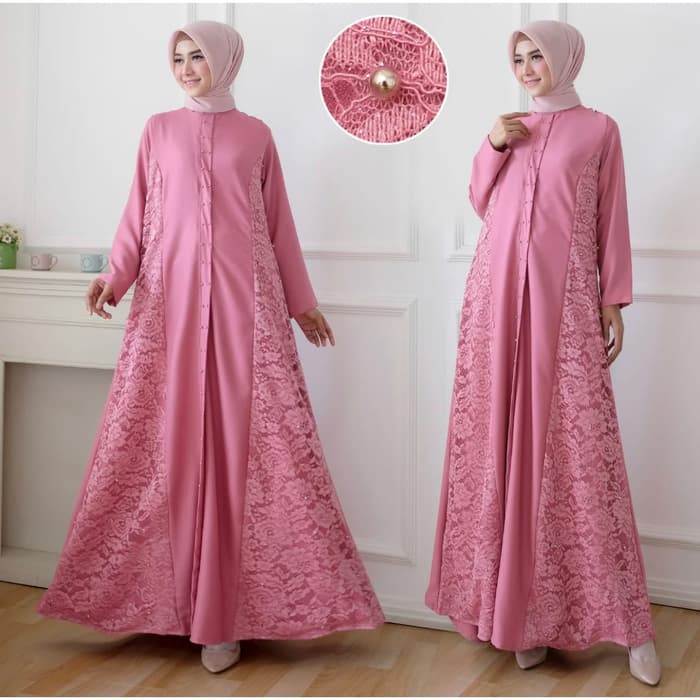  Model  Baju  Gamis Brukat Long  Dress  Muslim Terbaru  RYN 