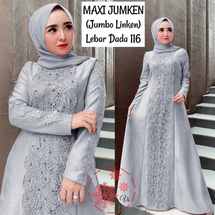 Model Baju Gamis Long Dress Muslim Jumbo Warna Abu abu