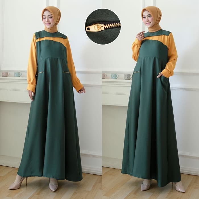 Model Baju  Gamis Long Dress Muslim Warna  Kombinasi  RYN 