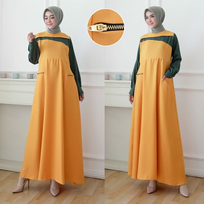Model Baju Gamis  Long Dress Muslim Warna  Kombinasi  RYN 