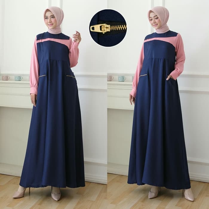 Model Baju  Gamis Long Dress Muslim Warna  Kombinasi  RYN 