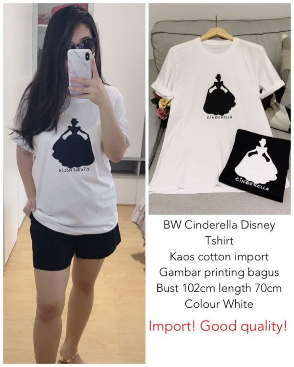 Baju Kaos Lengan Pendek Wanita Gambar Cinderella