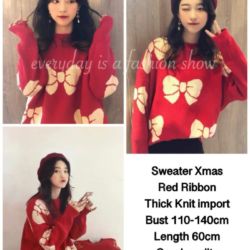 Baju Sweater Christmas Pita Warna Merah Bahan Knit