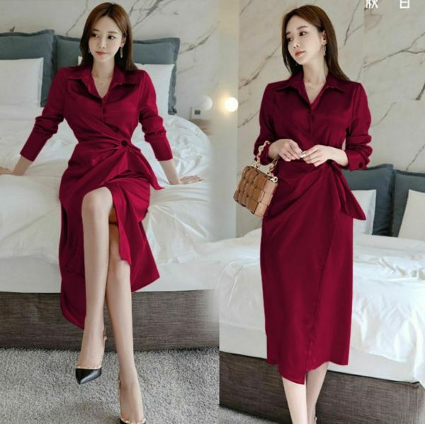 Baju Midi Dress Fashion Korea Cantik Modern