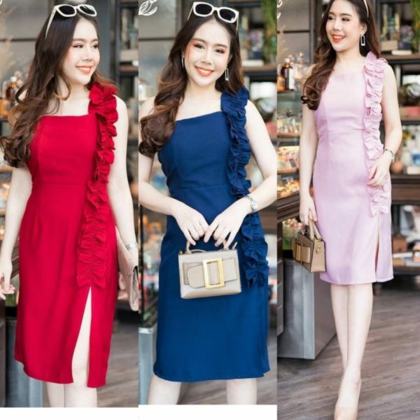 Baju Mini Dress Pendek Span Belah Samping Cantik
