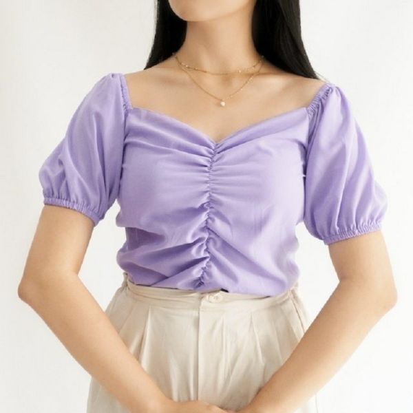 Baju Atasan Wanita Korean Crop Top Puff Pendek