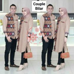 Baju Couple Tunik dan Kemeja Kombinasi Batik Modern