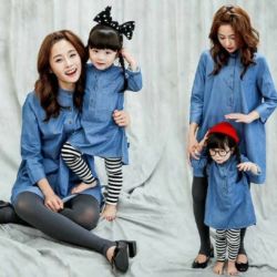 Baju Couple Tunik Katun Denim Ibu dan Anak