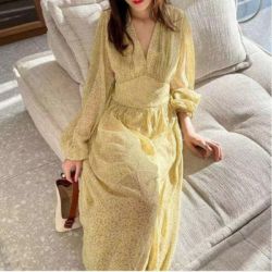 Model Baju Long Dress Kuning Import Kekinian