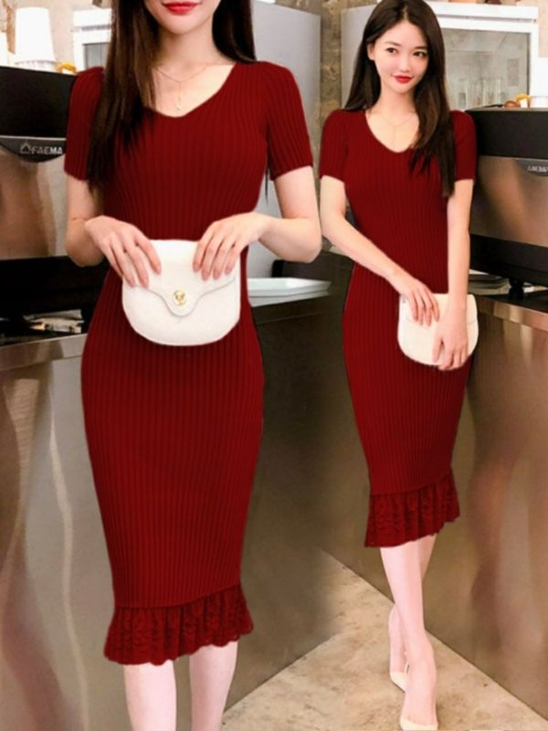 Model Dress Duyung Pendek Bahan Rajut Terbaru