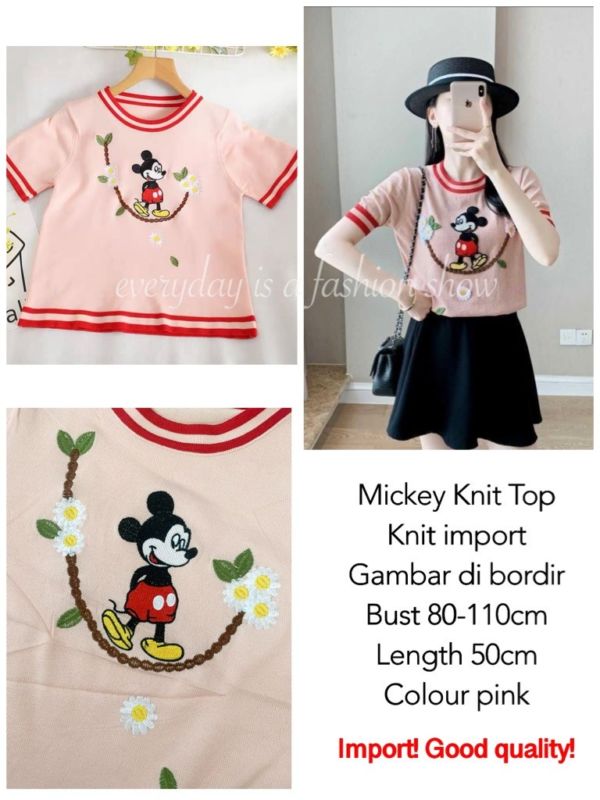 Model Baju Atasan Mickey Lengan Pendek Knit