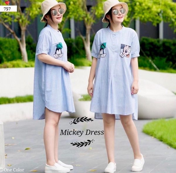 Baju Dress Pendek Katun Gambar Mickey Mouse