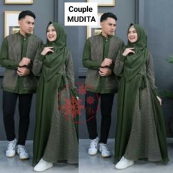 Setelan Baju Hijab Gamis dan Kemeja Couple Modern