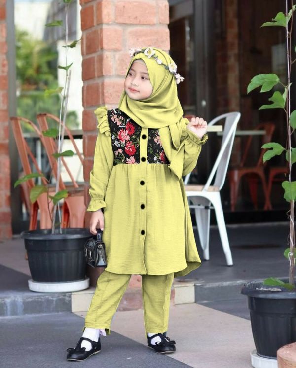 Setelan Baju Muslim Celana Panjang Anak Perempuan