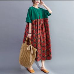 Baju Midi Dress Lengan Pendek Motif Oversize