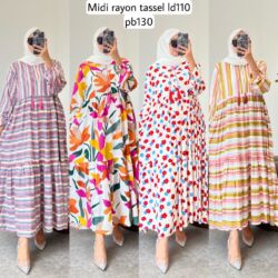 Baju Midi Dress Kekinian Floral Tassel Terbaru Bahan Adem